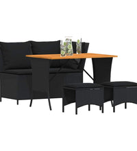 4-tlg. Garten-Essgruppe mit Kissen Schwarz Poly Rattan