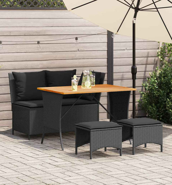 4-tlg. Garten-Essgruppe mit Kissen Schwarz Poly Rattan