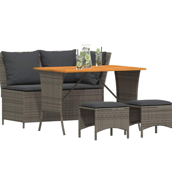 4-tlg. Garten-Essgruppe mit Kissen Grau Poly Rattan