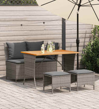 4-tlg. Garten-Essgruppe mit Kissen Grau Poly Rattan