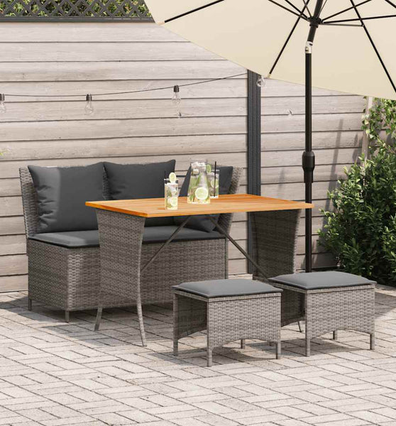 4-tlg. Garten-Essgruppe mit Kissen Grau Poly Rattan