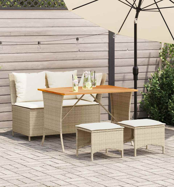 4-tlg. Garten-Essgruppe mit Kissen Beige Poly Rattan