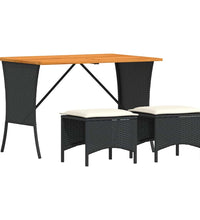 3-tlg. Garten-Essgruppe mit Kissen Schwarz Poly Rattan