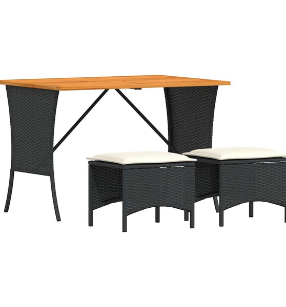 3-tlg. Garten-Essgruppe mit Kissen Schwarz Poly Rattan