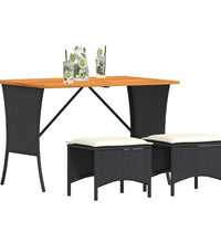 3-tlg. Garten-Essgruppe mit Kissen Schwarz Poly Rattan