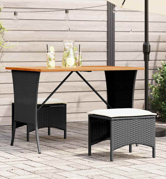 3-tlg. Garten-Essgruppe mit Kissen Schwarz Poly Rattan