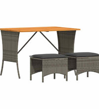 3-tlg. Garten-Essgruppe mit Kissen Grau Poly Rattan