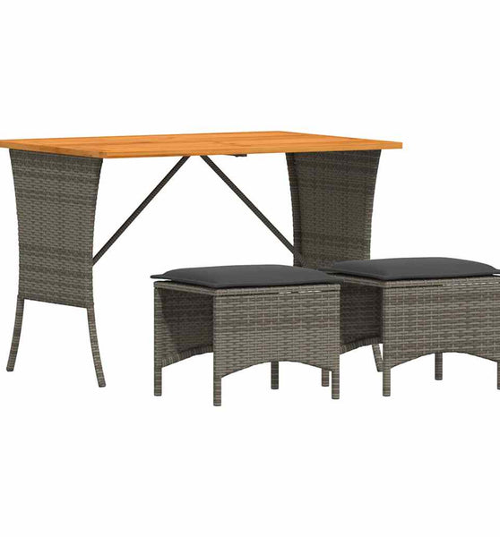 3-tlg. Garten-Essgruppe mit Kissen Grau Poly Rattan