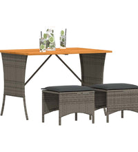 3-tlg. Garten-Essgruppe mit Kissen Grau Poly Rattan