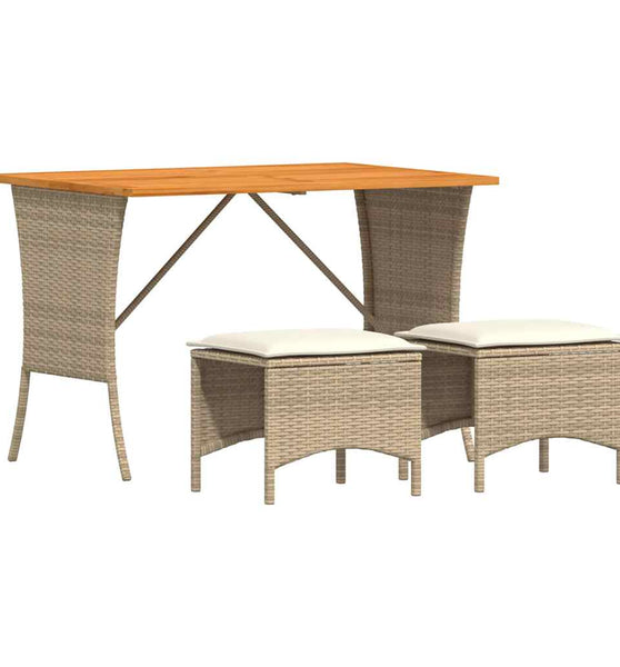 3-tlg. Garten-Essgruppe mit Kissen Beige Poly Rattan