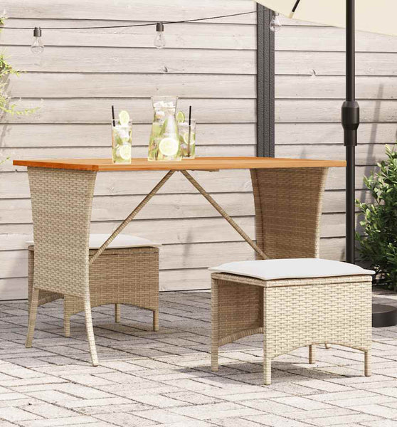 3-tlg. Garten-Essgruppe mit Kissen Beige Poly Rattan