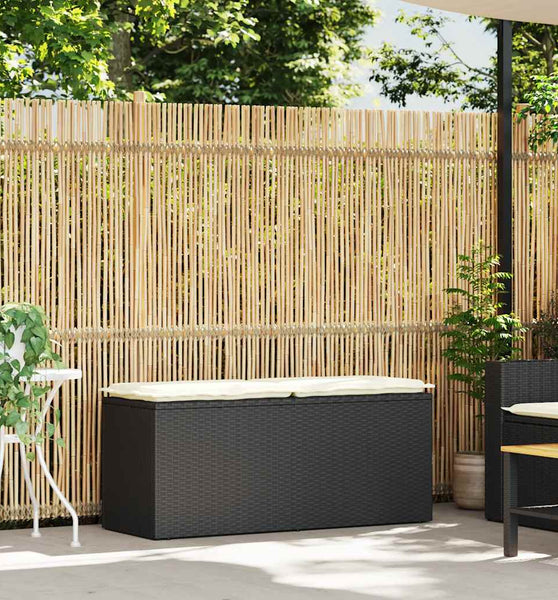 Gartenbank mit Kissen Schwarz 110x40x44 cm Poly Rattan