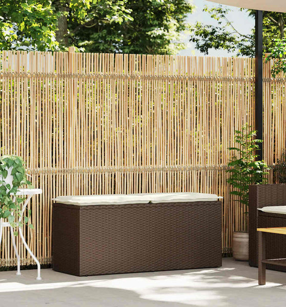 Gartenbank mit Kissen Braun 110x40x44 cm Poly Rattan