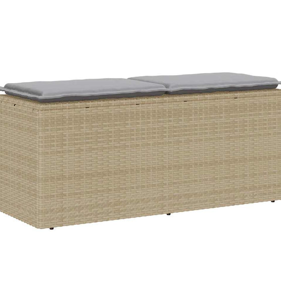 Gartenbank mit Kissen Beige 110x40x44 cm Poly Rattan