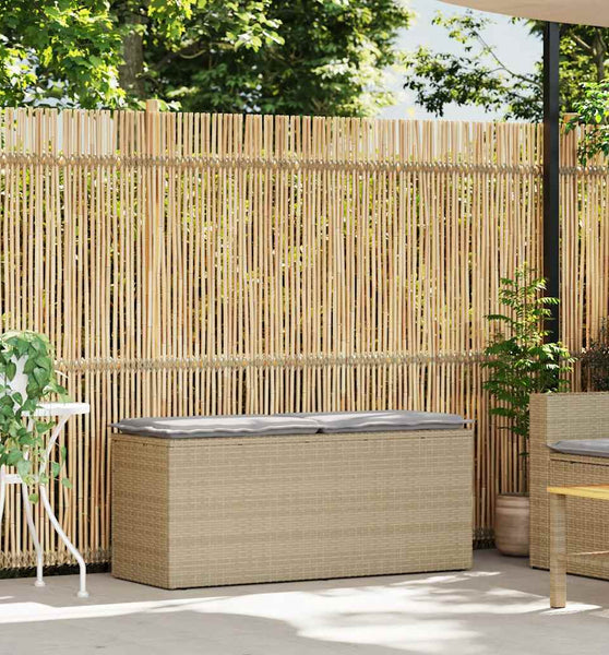 Gartenbank mit Kissen Beige 110x40x44 cm Poly Rattan