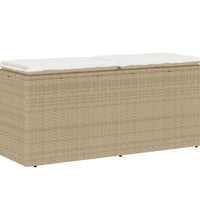 Gartenbank mit Kissen Beige 110x40x44 cm Poly Rattan