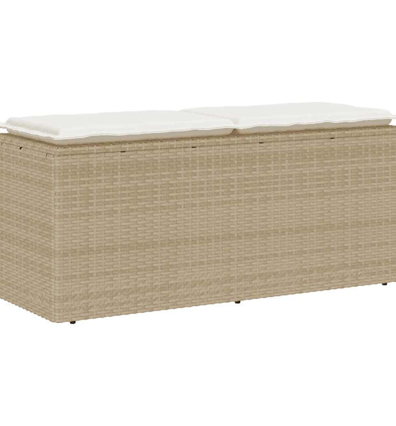 Gartenbank mit Kissen Beige 110x40x44 cm Poly Rattan