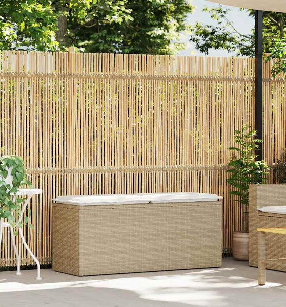 Gartenbank mit Kissen Beige 110x40x44 cm Poly Rattan