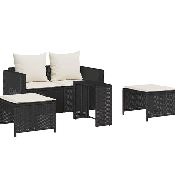 5-tlg. Garten-Sofagarnitur Kissen Stapelbar Schwarz Poly Rattan