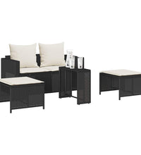 5-tlg. Garten-Sofagarnitur Kissen Stapelbar Schwarz Poly Rattan