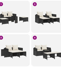 5-tlg. Garten-Sofagarnitur Kissen Stapelbar Schwarz Poly Rattan
