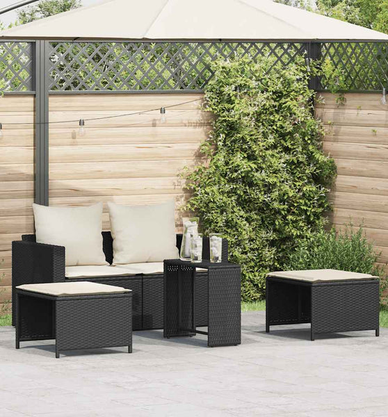 5-tlg. Garten-Sofagarnitur Kissen Stapelbar Schwarz Poly Rattan