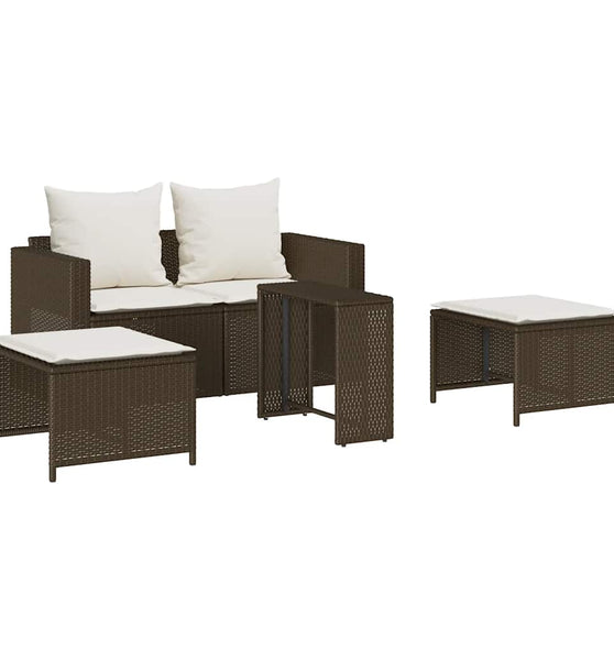 5-tlg. Garten-Sofagarnitur Kissen Stapelbar Braun Poly Rattan