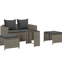 5-tlg. Garten-Sofagarnitur Kissen Stapelbar Grau Poly Rattan