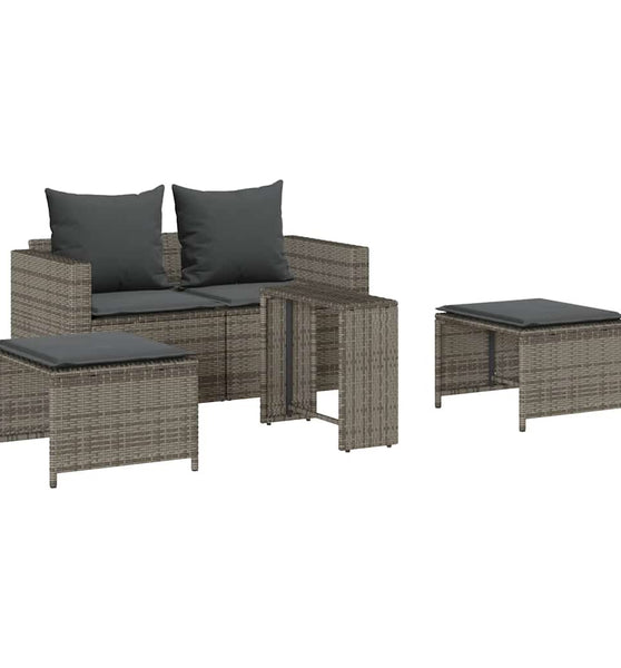 5-tlg. Garten-Sofagarnitur Kissen Stapelbar Grau Poly Rattan