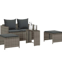 5-tlg. Garten-Sofagarnitur Kissen Stapelbar Grau Poly Rattan
