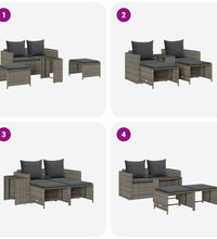 5-tlg. Garten-Sofagarnitur Kissen Stapelbar Grau Poly Rattan