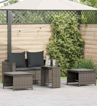 5-tlg. Garten-Sofagarnitur Kissen Stapelbar Grau Poly Rattan
