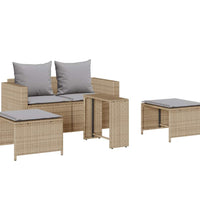 5-tlg. Garten-Sofagarnitur Kissen Stapelbar Beige Poly Rattan