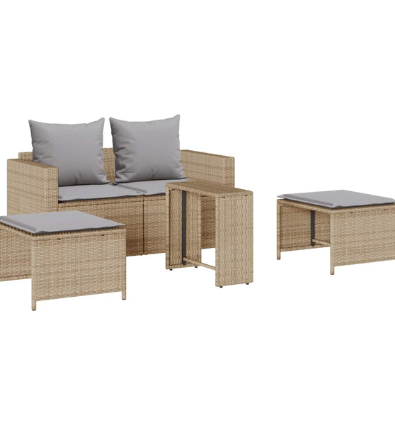 5-tlg. Garten-Sofagarnitur Kissen Stapelbar Beige Poly Rattan