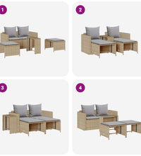 5-tlg. Garten-Sofagarnitur Kissen Stapelbar Beige Poly Rattan