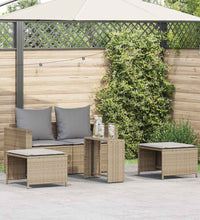 5-tlg. Garten-Sofagarnitur Kissen Stapelbar Beige Poly Rattan