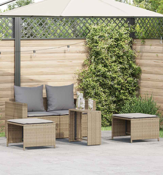 5-tlg. Garten-Sofagarnitur Kissen Stapelbar Beige Poly Rattan