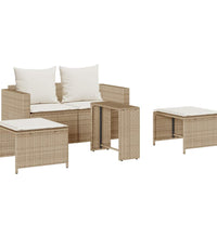 5-tlg. Garten-Sofagarnitur Kissen Stapelbar Beige Poly Rattan