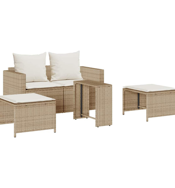 5-tlg. Garten-Sofagarnitur Kissen Stapelbar Beige Poly Rattan