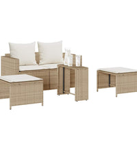 5-tlg. Garten-Sofagarnitur Kissen Stapelbar Beige Poly Rattan