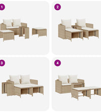 5-tlg. Garten-Sofagarnitur Kissen Stapelbar Beige Poly Rattan