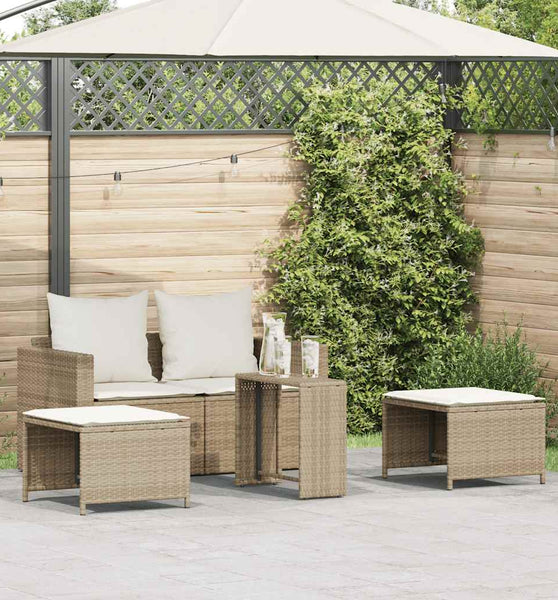 5-tlg. Garten-Sofagarnitur Kissen Stapelbar Beige Poly Rattan