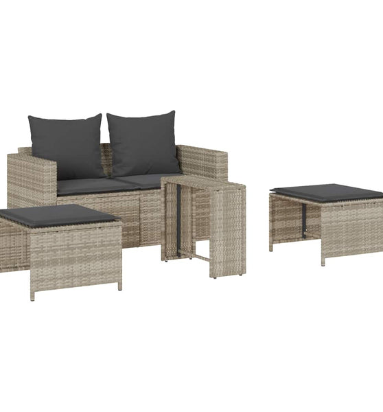 5tlg. Garten-Sofagarnitur Kissen Stapelbar Hellgrau Poly Rattan