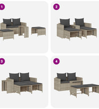 5tlg. Garten-Sofagarnitur Kissen Stapelbar Hellgrau Poly Rattan