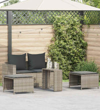 5tlg. Garten-Sofagarnitur Kissen Stapelbar Hellgrau Poly Rattan