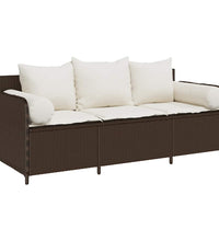 Gartensofa mit Kissen 3-Sitzer Braun Poly Rattan