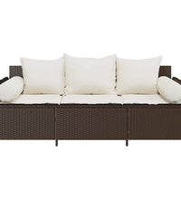 Gartensofa mit Kissen 3-Sitzer Braun Poly Rattan