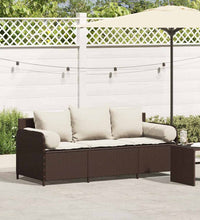 Gartensofa mit Kissen 3-Sitzer Braun Poly Rattan