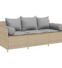 Gartensofa mit Kissen 3-Sitzer Beige Poly Rattan