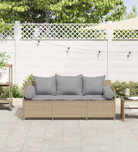 Gartensofa mit Kissen 3-Sitzer Beige Poly Rattan